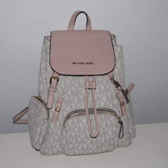 Michael Kors Rhea Medium Zip Backpack Vanilla Pink MK Signature main image 4